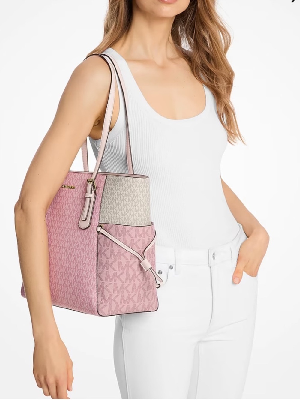 Michael Kors Voyager Tote Shoulder Bag and   Matching Wallet Powder Blush - Picture 2 of 15